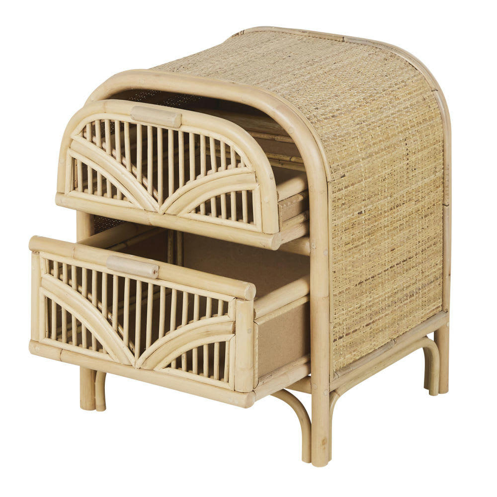- Table de chevet 2 tiroirs et cannage en rotin