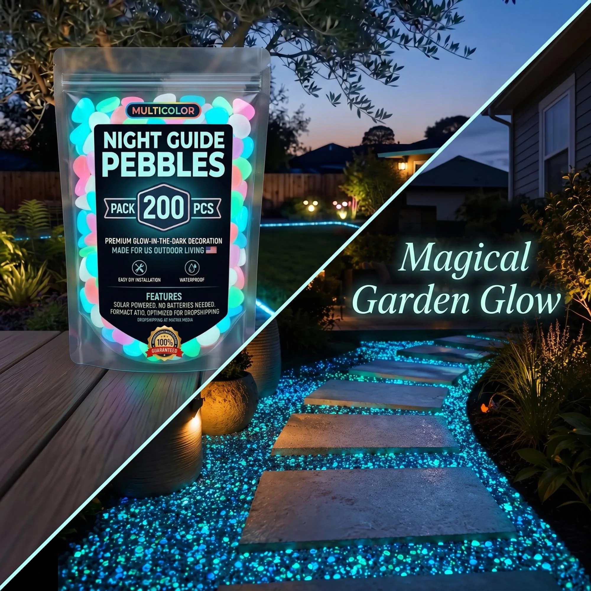 Glow in the Dark Garden Pebbles | Luminous Stones for Outdoor Pathway, Fairy Garden & Aquarium Decor | Eco-Friendly Yard Resin Rocks