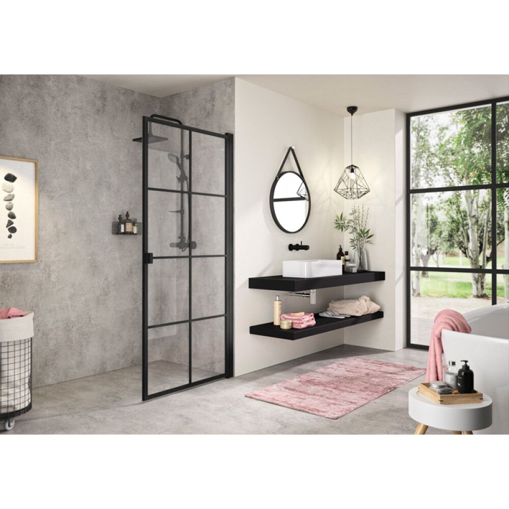DUSJDØR CAMARGUE STOCKHOLM MED SVARTE SPROSSER 90CM