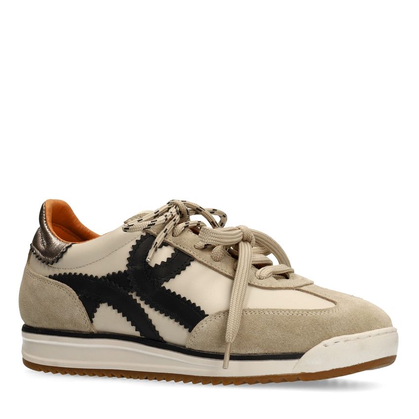 Manfield Beige suède sneakers met leren details