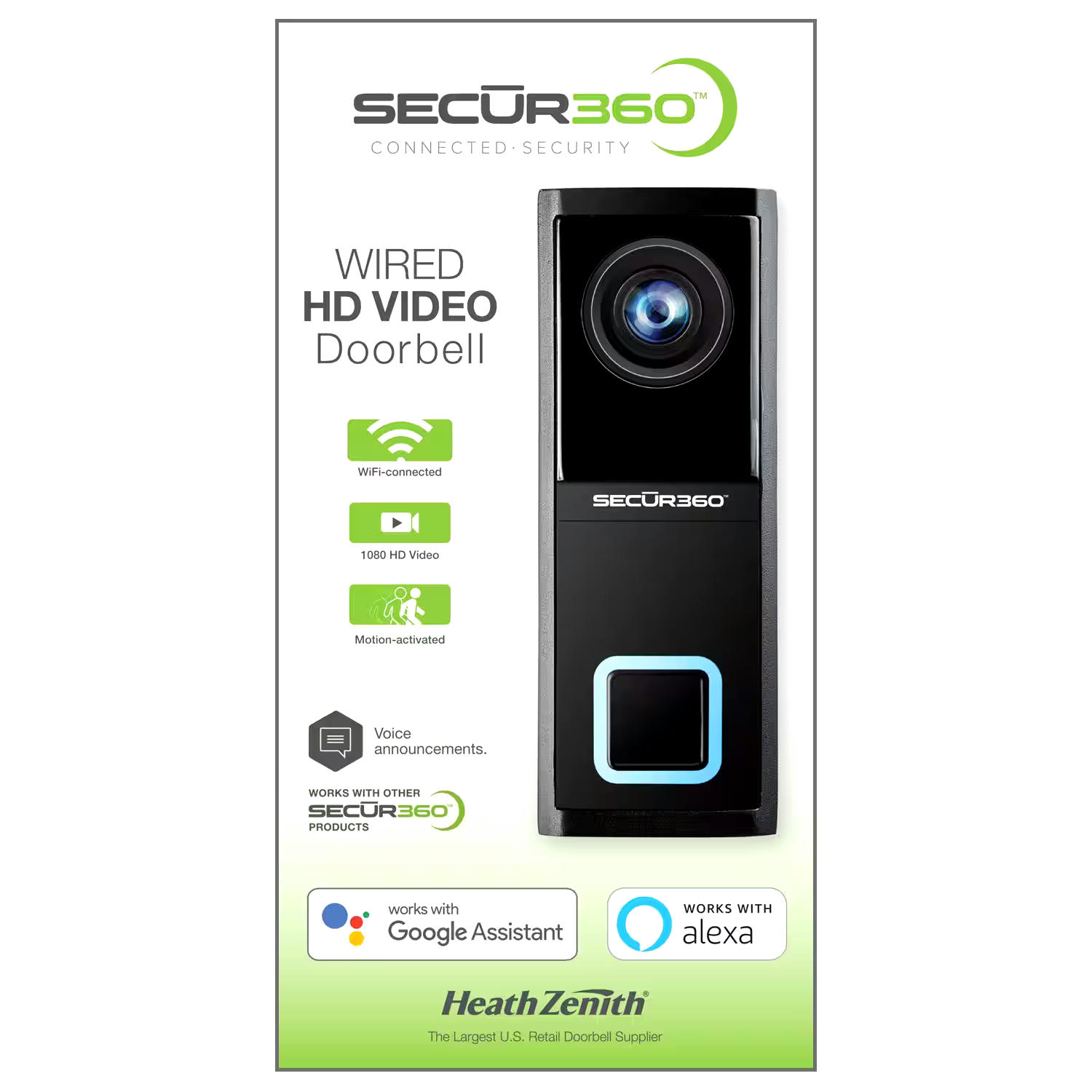 Globe Heath Zenith® Wired HD Video Push Button Doorbell