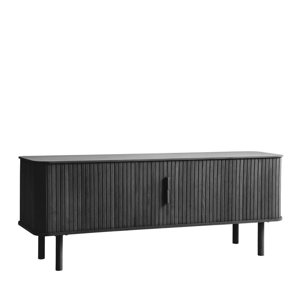 CALLAN - Meuble TV aux portes coulissantes en bois strié L160cm noir