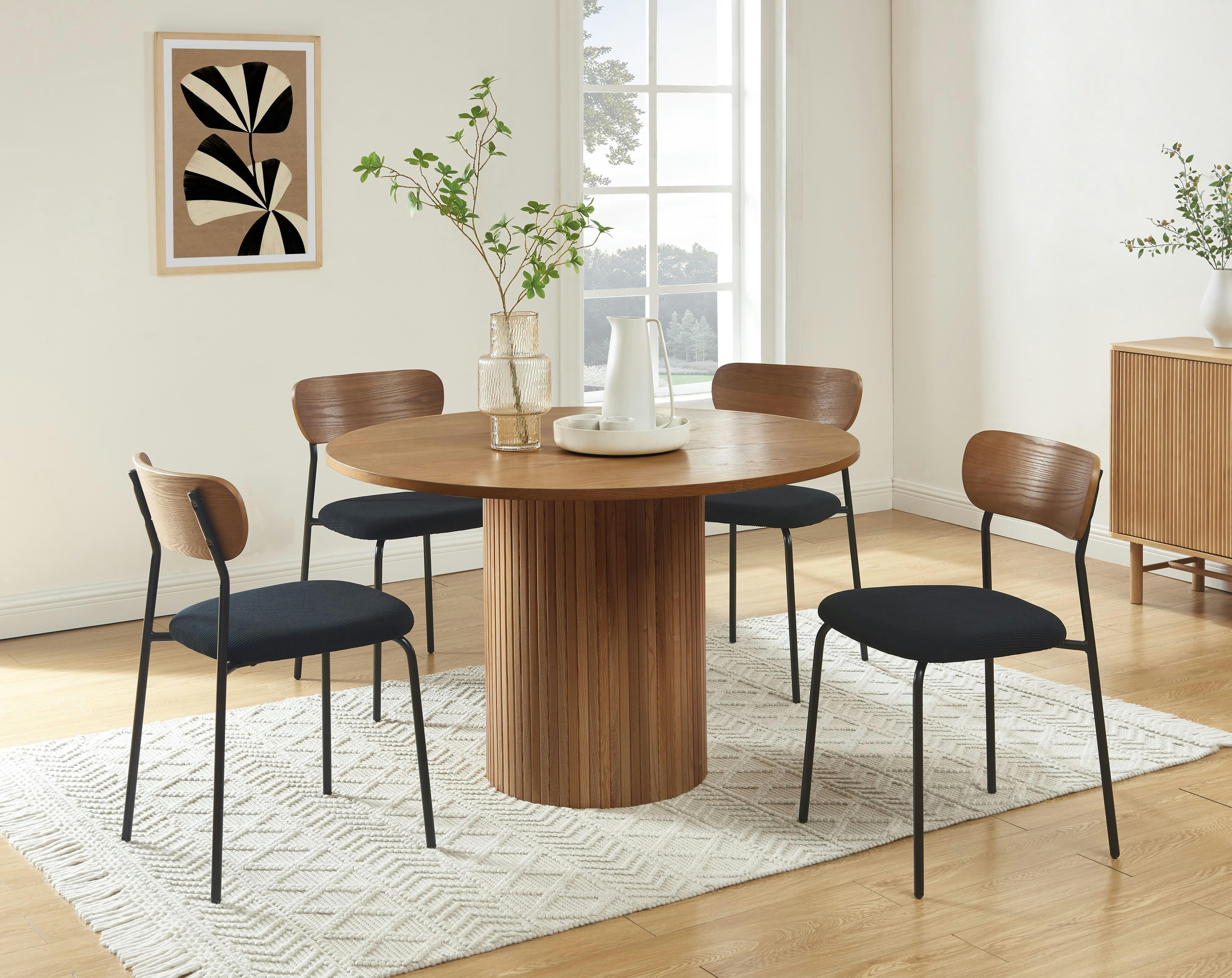 FRIDA - Lot de 4 chaises  velours côtelé noir pieds métal noir