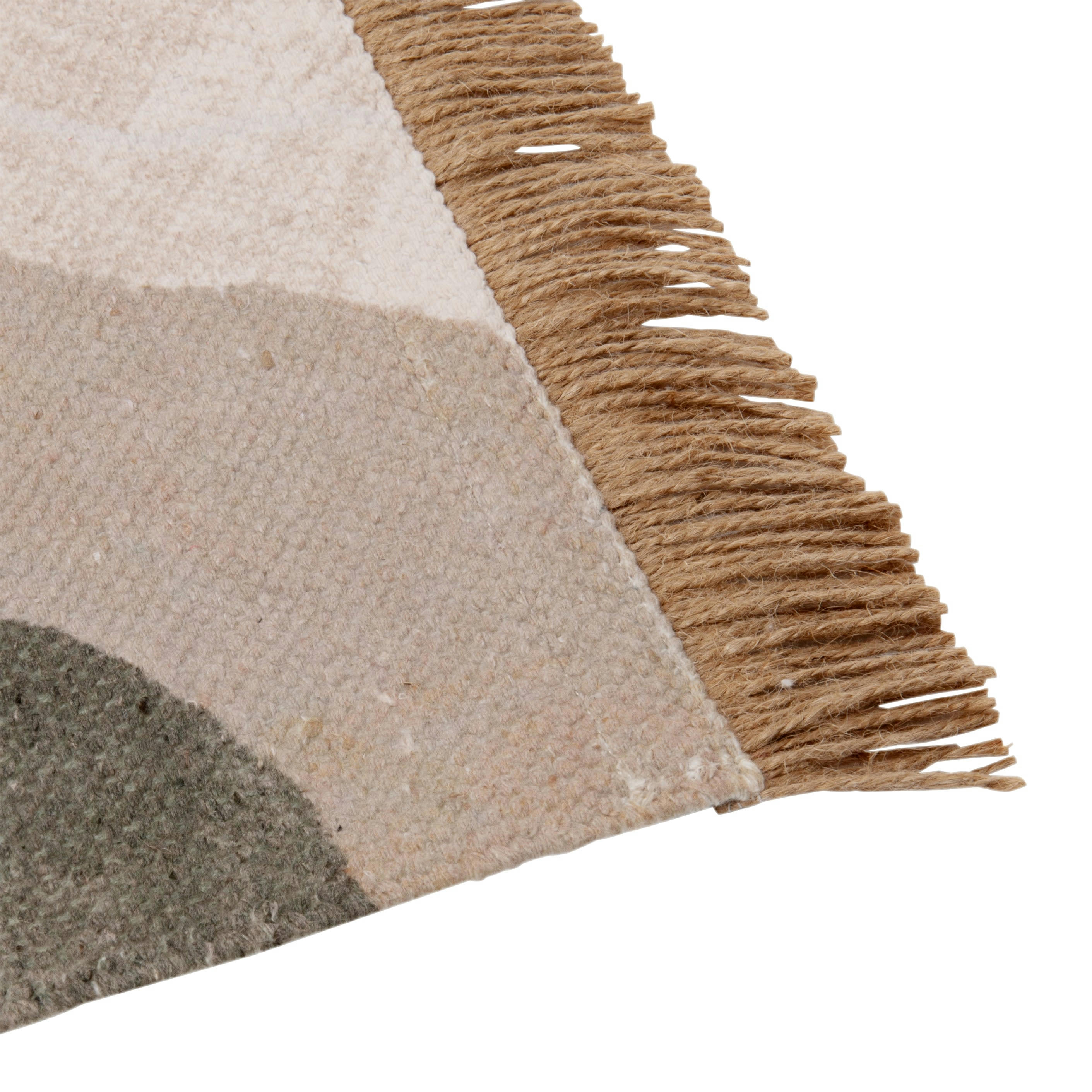 PAS - Tapis en coton recyclé motif végétal vert à franges