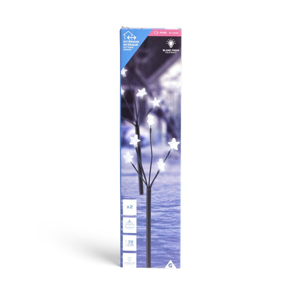 Lot de 2 piques lumineux à planter 5 tiges étoile LED blanc froid H38cm
