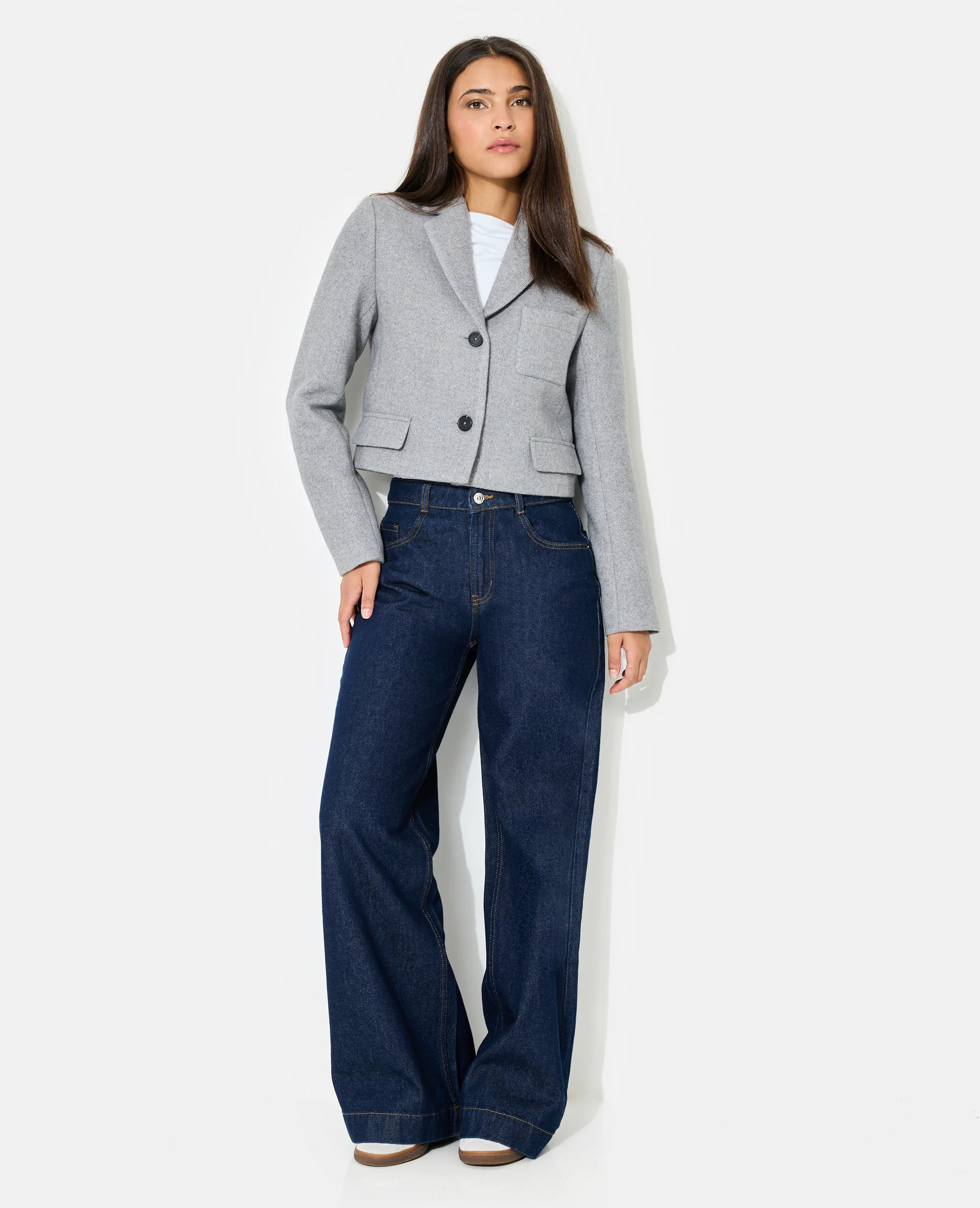 Veste blazer courte en tissu épais avec laine