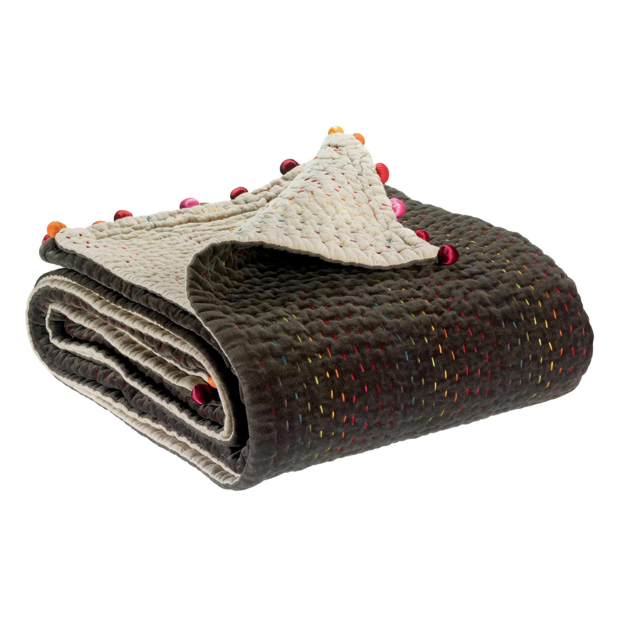 GASTOUNET - Plaid uni  en coton cacao 140 x 200