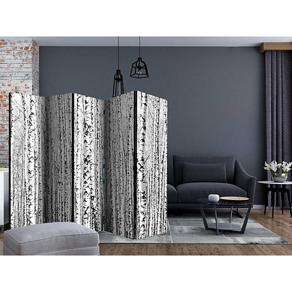 Paravent Design Forêt de Bouleaux - Déco Nature Intérieure 225 x 172 cm Noir et blanc