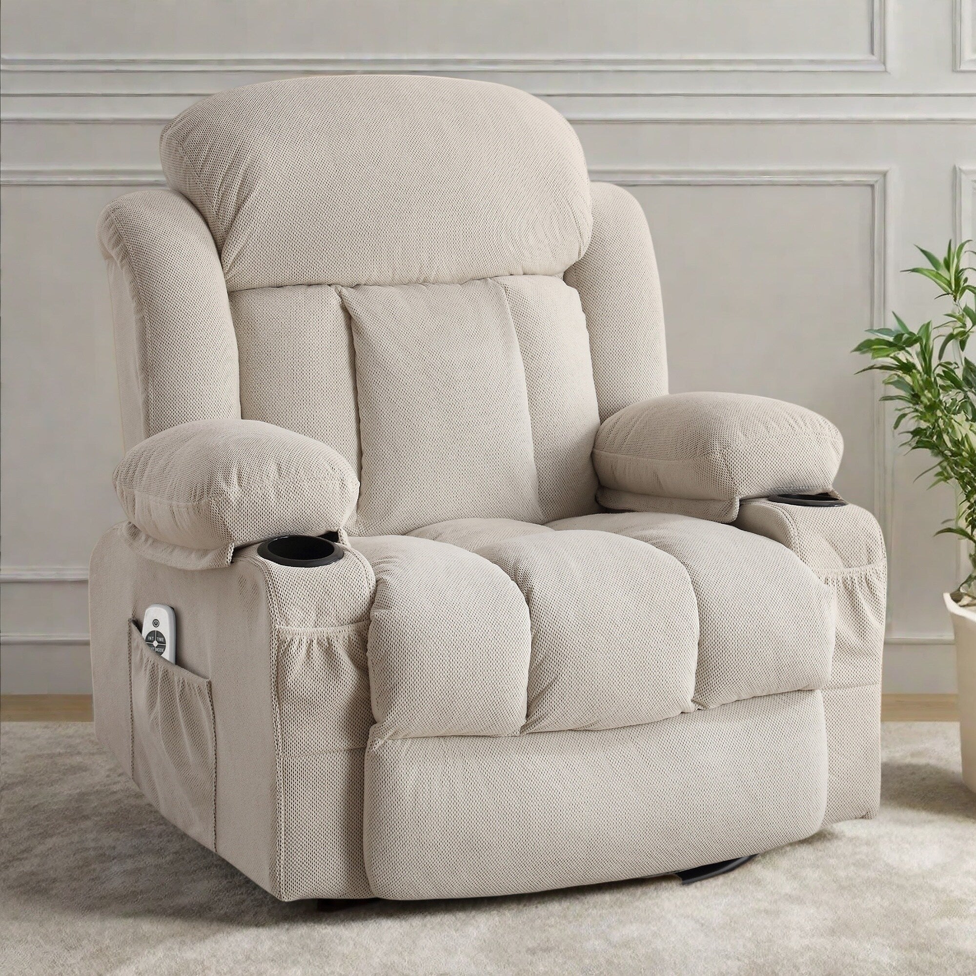 Velvet Swivel Recliner Lounge Chair with Massage and Heat, 360° Rotation, USB Charging Port, Dual Cup Holders