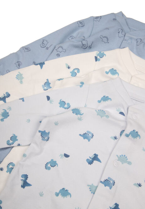 Baby Boys 3pk Blue Dinosaur Sleepsuits