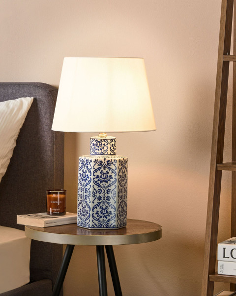 Lampa stołowa porcelanowa biało-niebieska