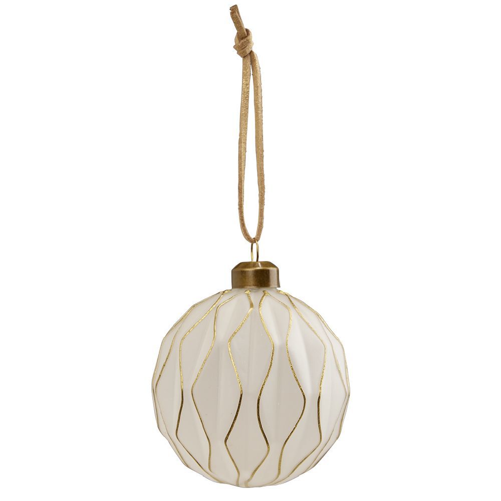Boule de No&euml;l en verre dorée et blanc Ø8cm