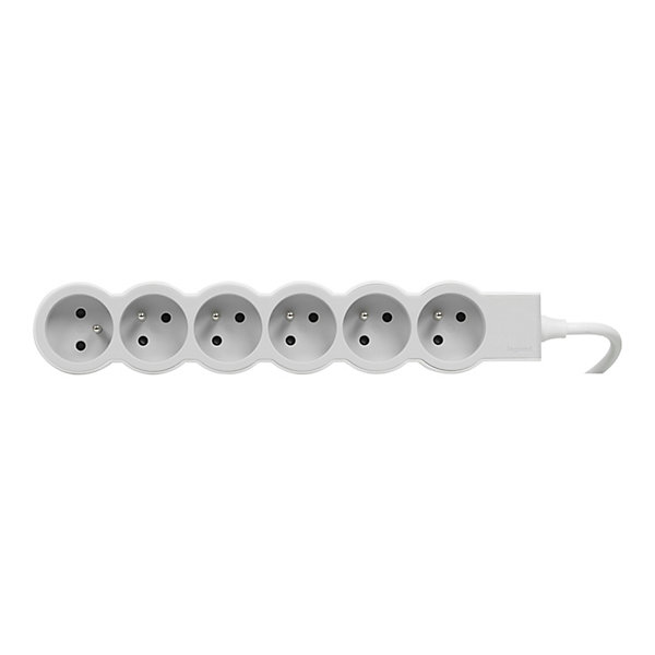 Multiprise 6 prises Legrand blanc et gris 1.5 m