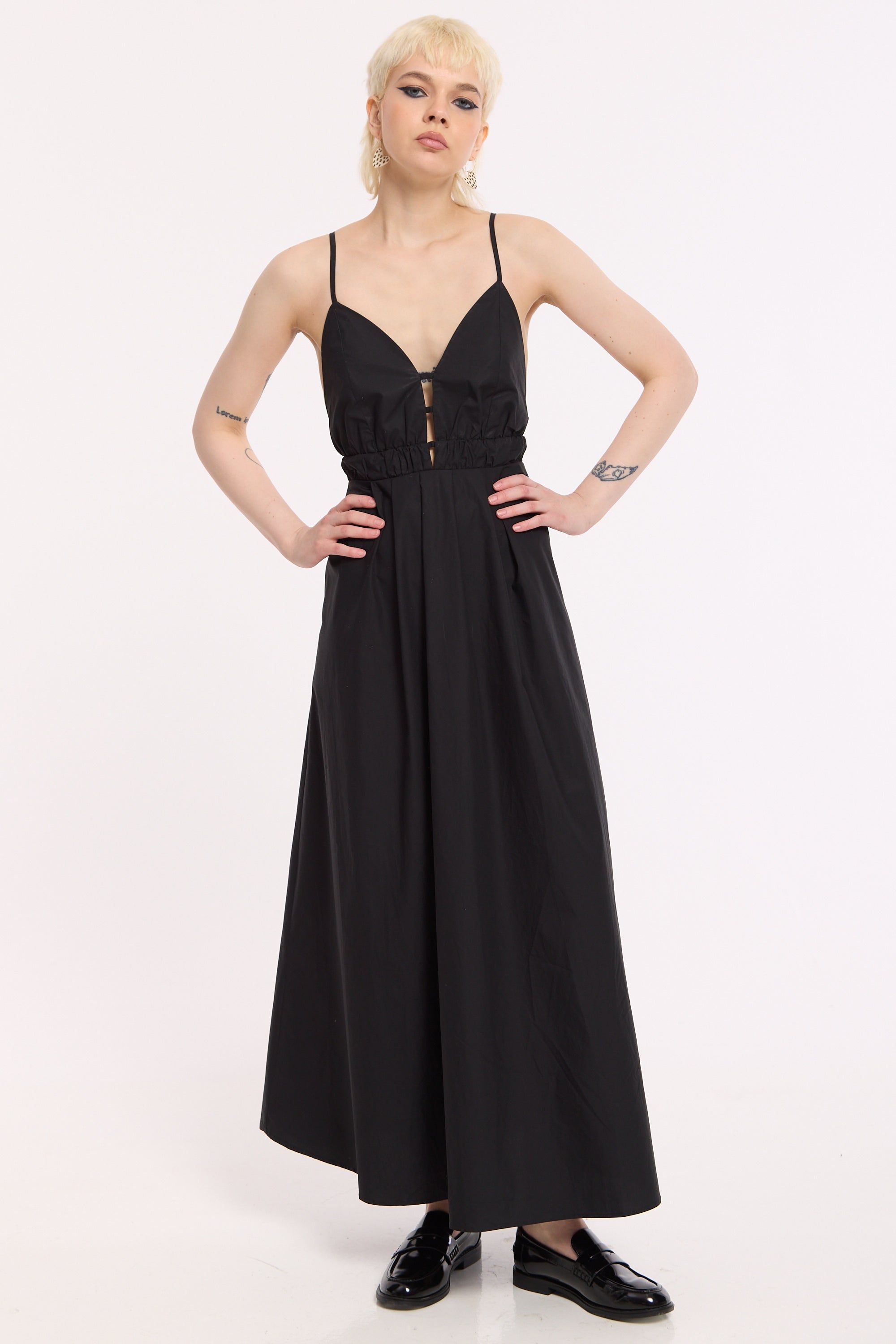 House of Holland Black Strappy Cut-Out Cotton Maxi Dress