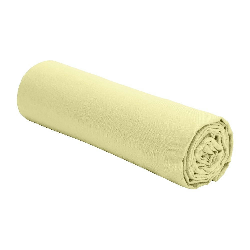 - Drap housse 2 personnes en lin français - lin lavé jaune 180x200 cm