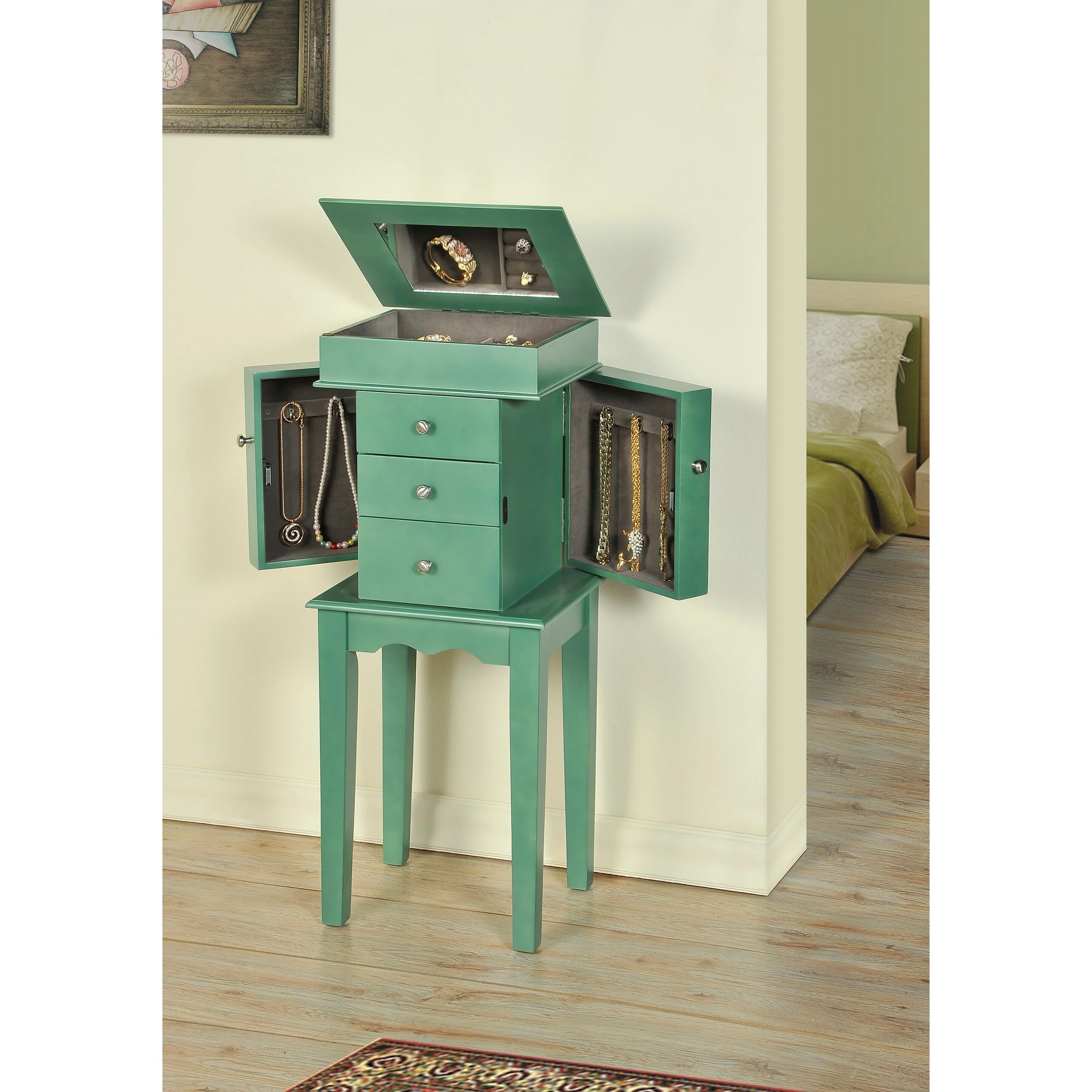 Sea Green Jewelry Armoire Cabinet Organizer - N/A