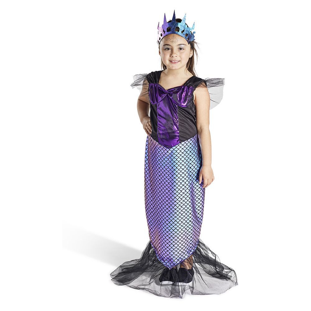 Déguisement enfant sirène robe et serre-tête noir et violet 7/10ans