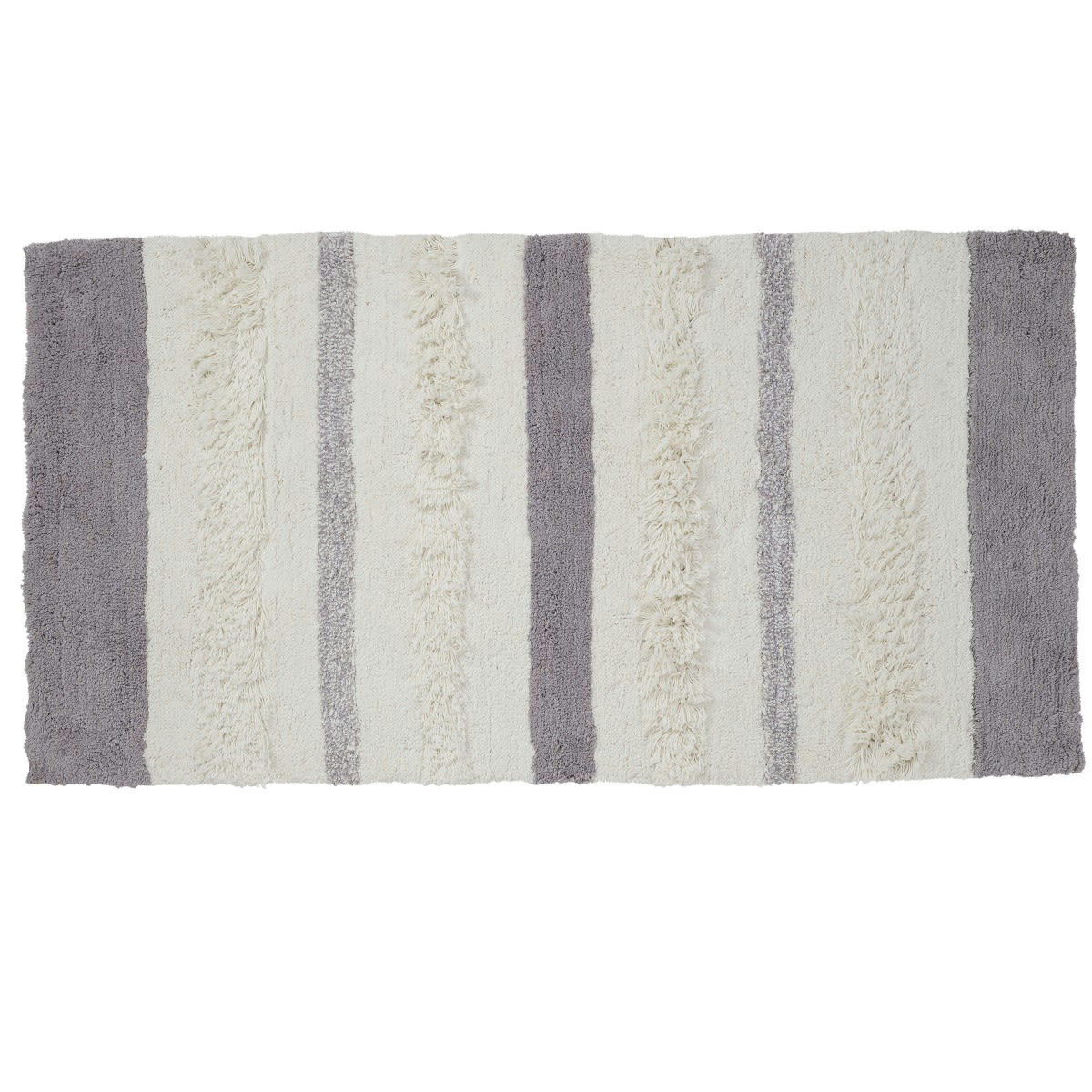 CHRIS - Tapis de bain coton fantaisie blanc et gris 60x120cm
