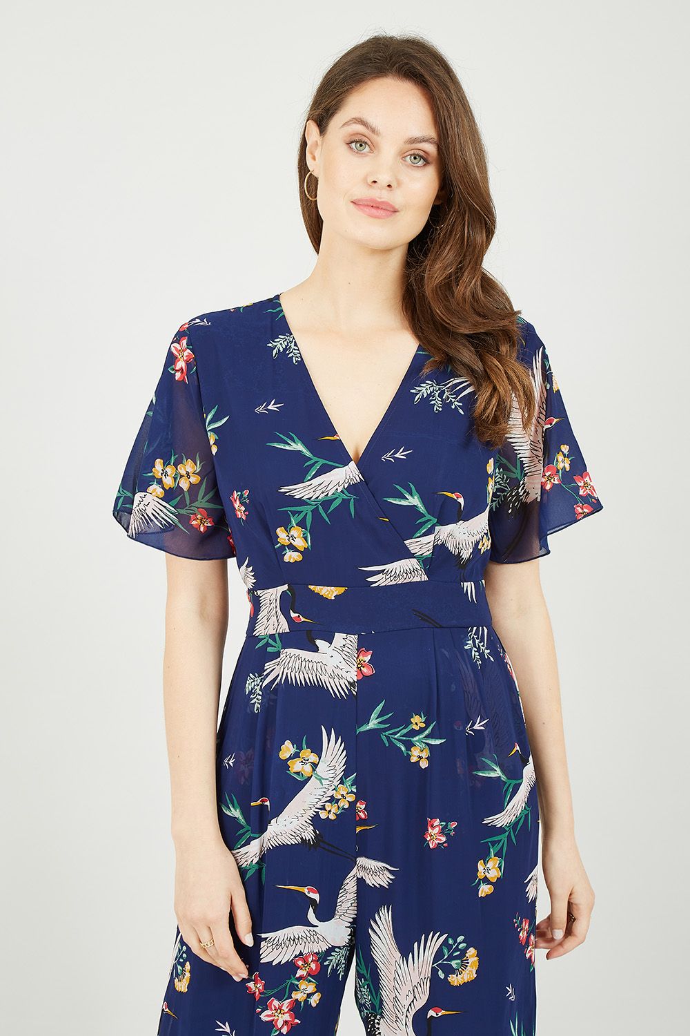 Yumi Navy Crane Print Jumpsuit