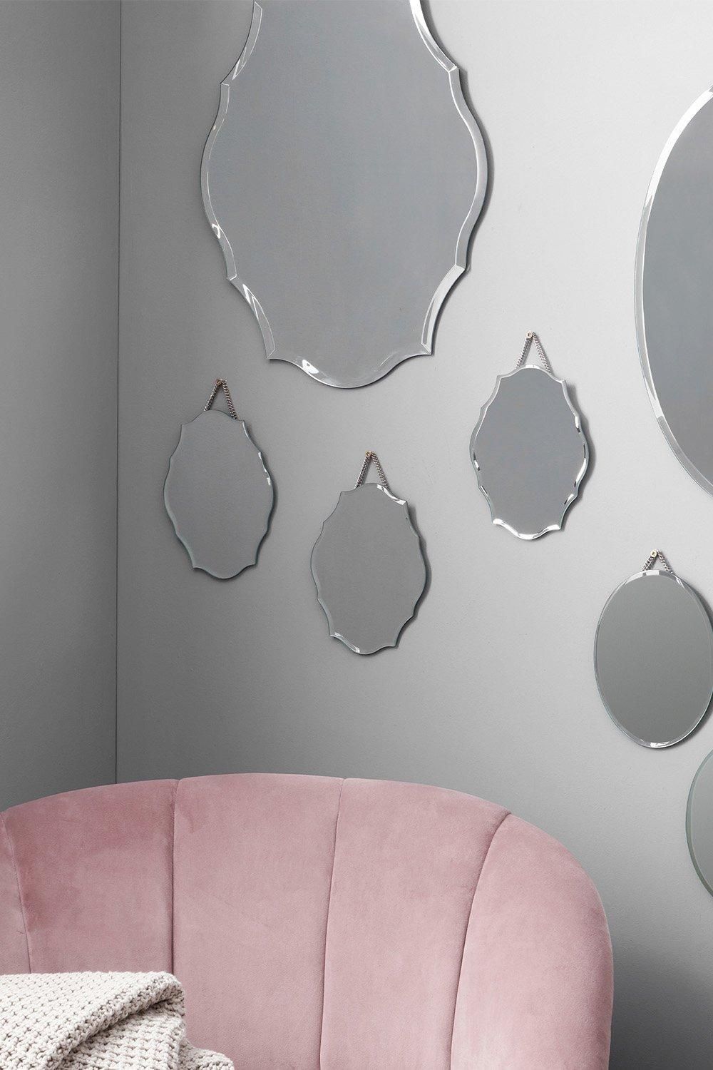 Ruma Set of 3 Vintage Chain Detail Glass Scalloped Wall Mirrors