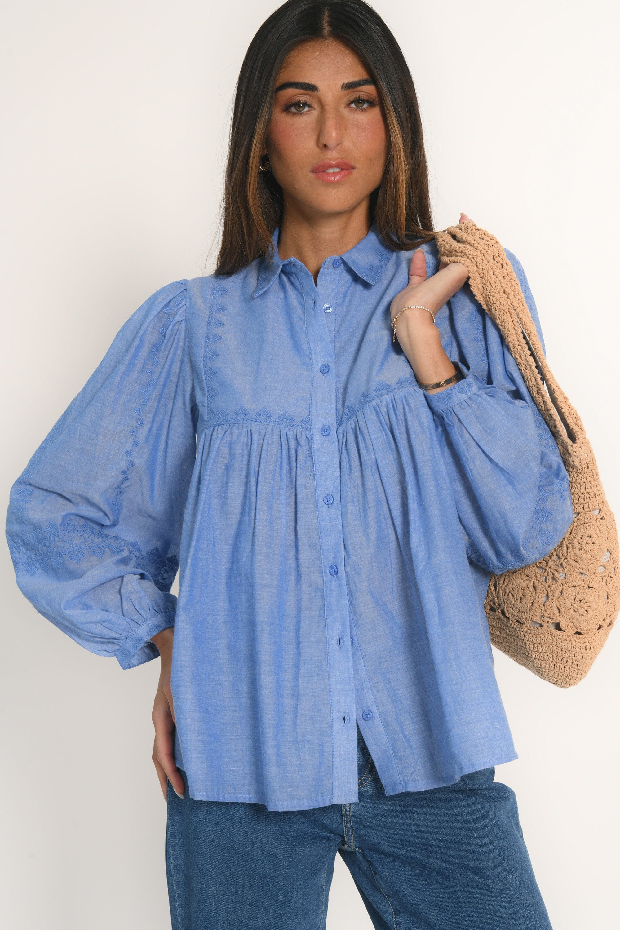 CHEMISIER BRODERIES  - AICHA - CHAMBRAY