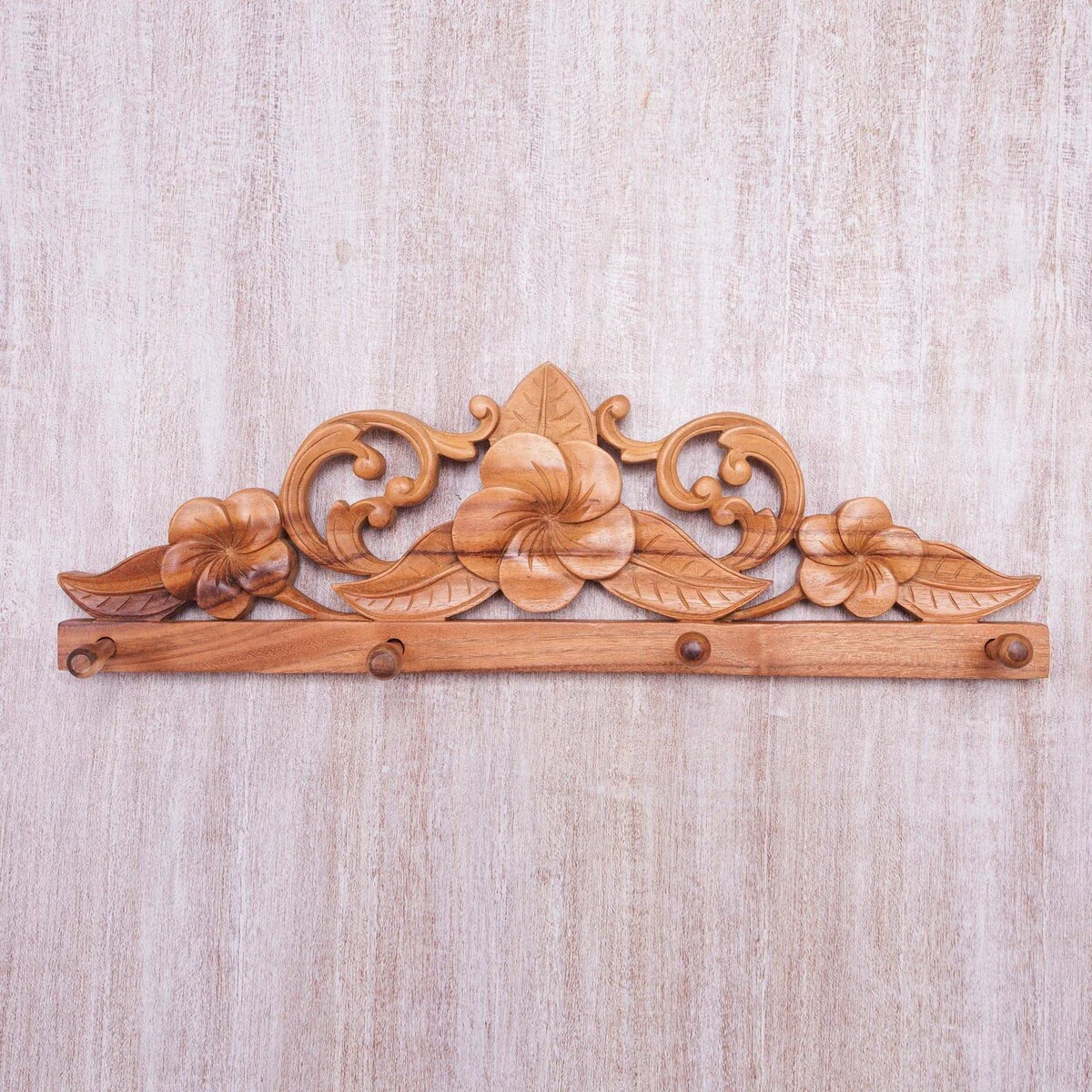 Handmade Plumeria Garden Wood coat rack (Indonesia)