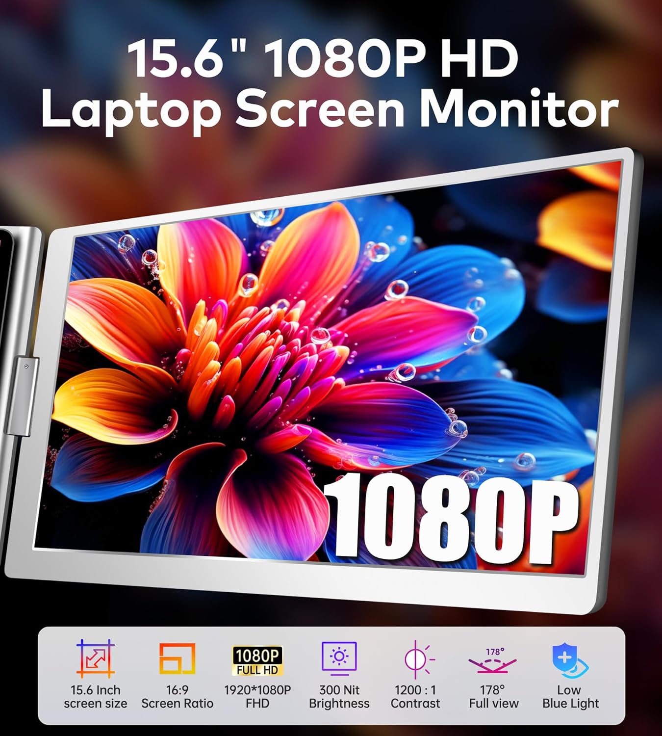 FOPO 15.6 Laptop Screen Extender Monitor Portable  Quad Monitor  Just 1 Cable for 3 Screens  FHD 1080P IPS Laptop Extender Compatible with Wins/Mac for 13.6 - 17.3 Laptops