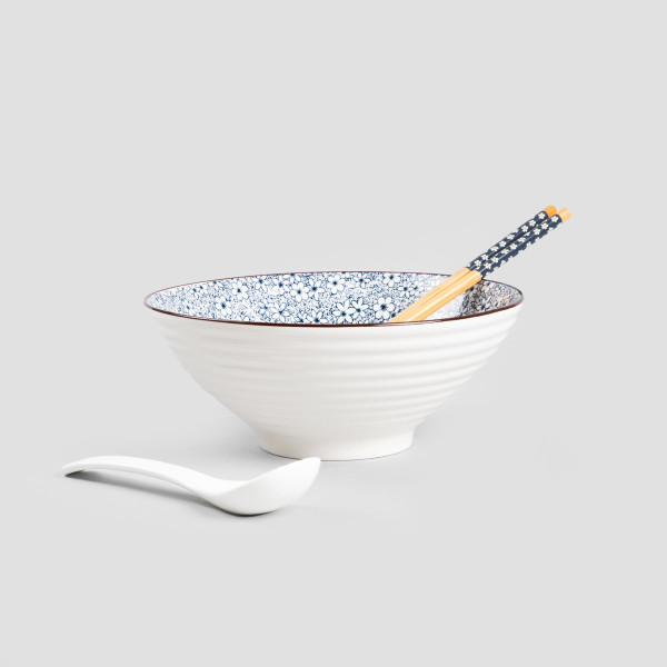 Zestaw do ramen SALADO w kwiatki z brązowym rantem 21 cm HOMLA