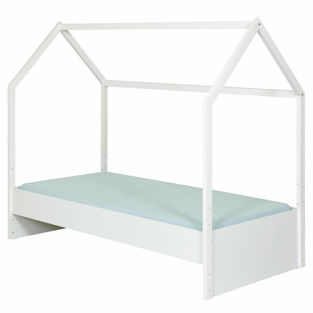 PIKA - Pack lit cabane avec matelas 90x190 cm effet bois blanc