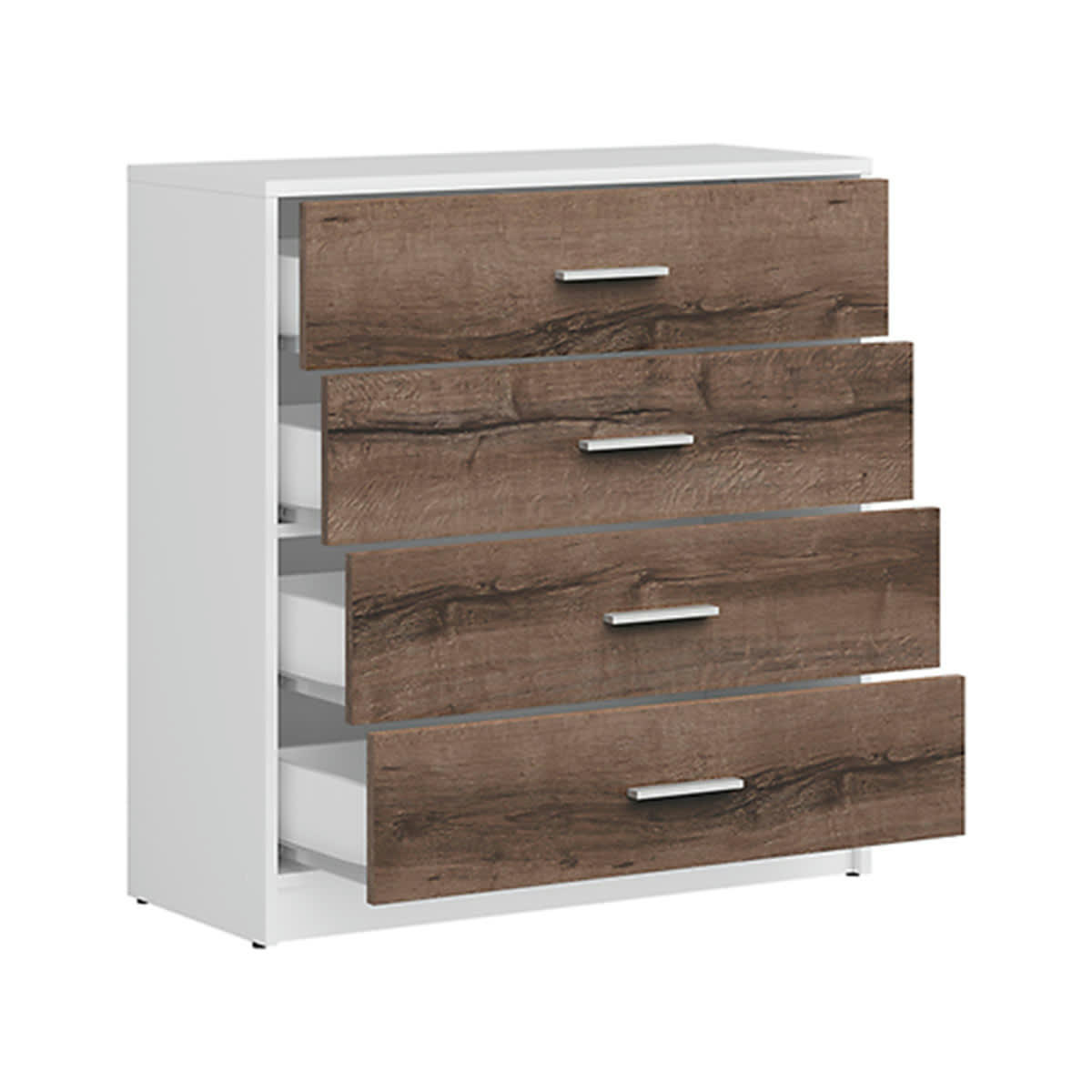 - Commode 4 tiroirs stratifiés naturel foncé et blanc