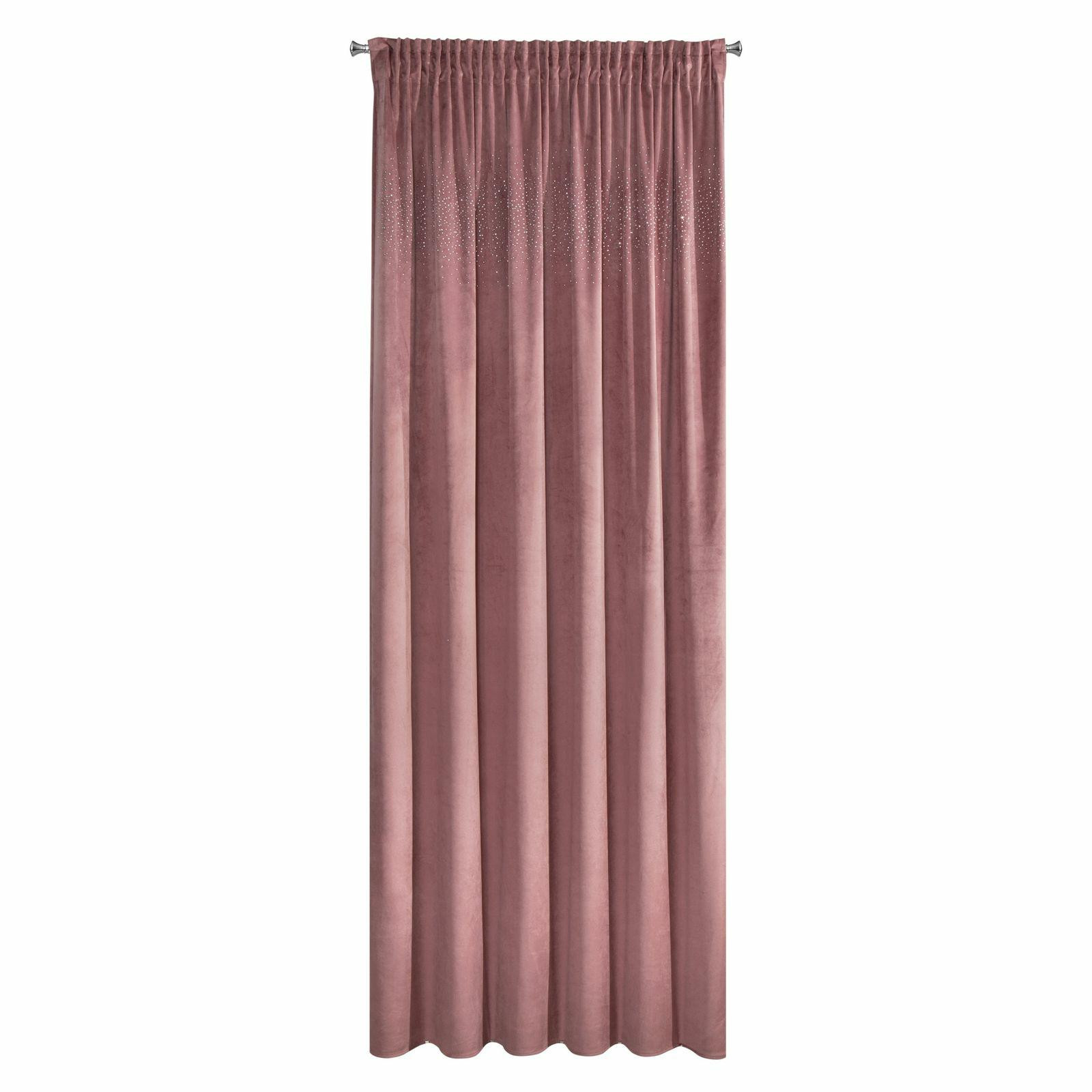Zasłona AURORA 140x270 cm Cyrkonie Ciemny Róż Taśma Salon