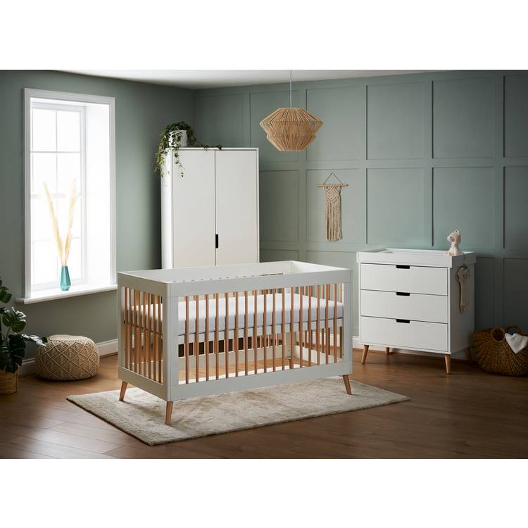 Obaby Maya Cot Bed Nursery Furniture Set - White and Natural