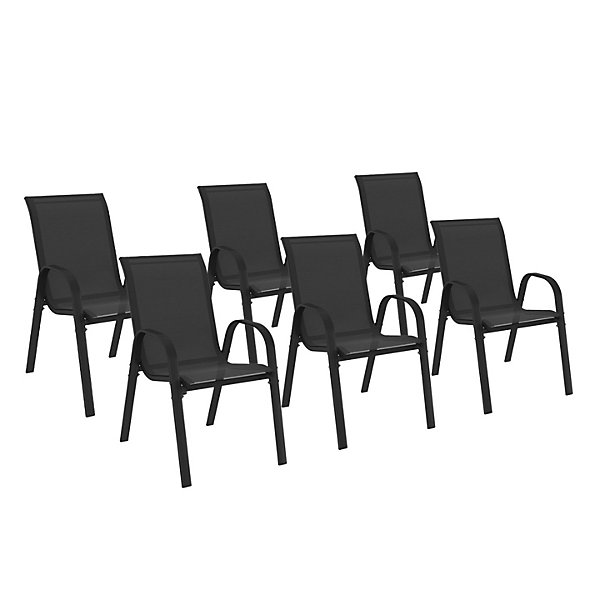 Lot de 6 chaises de jardin LYMA métal et textilène empilables noires