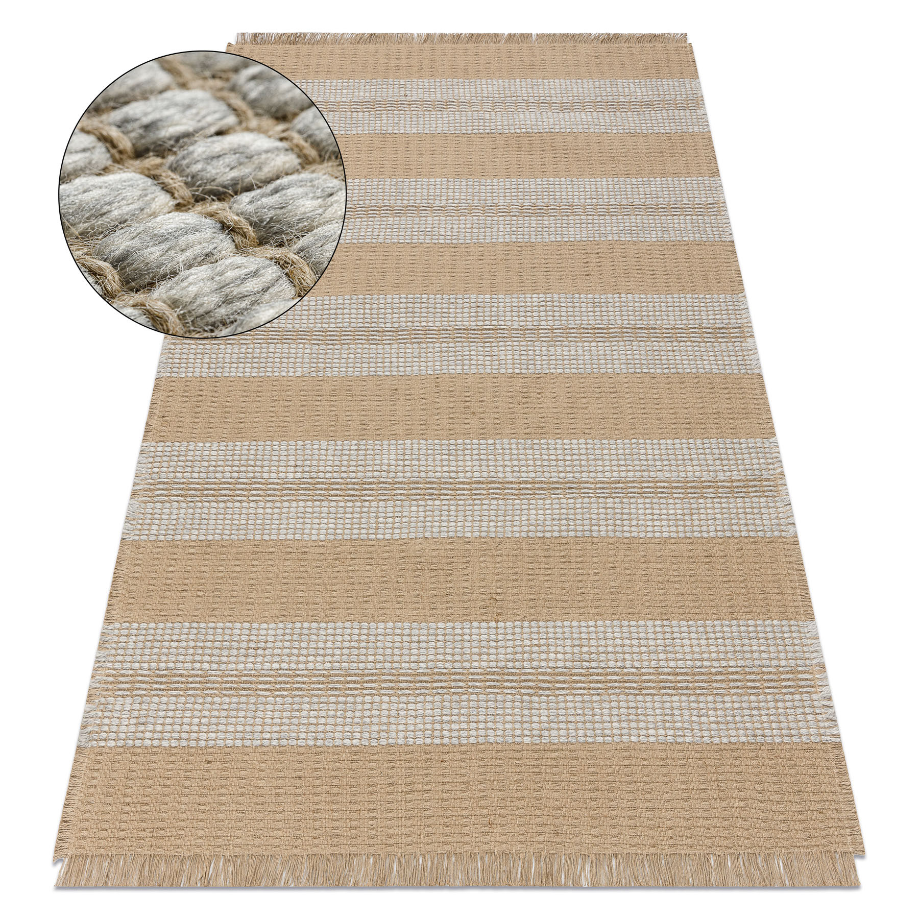 Dywan JUTE 3734 beż / szary pasy - jutowy, płaskotkany, 60x100 cm