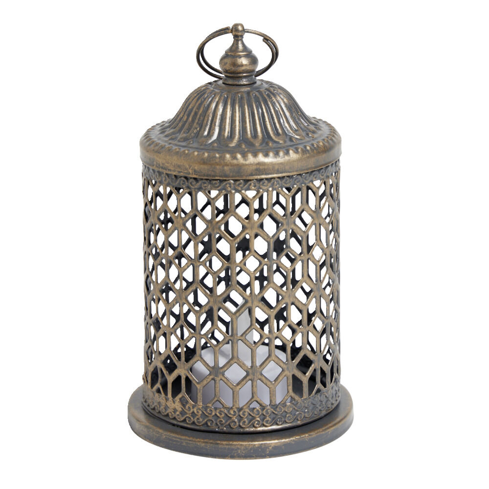 Lanterne bougie LED style oriental H15cm argenté