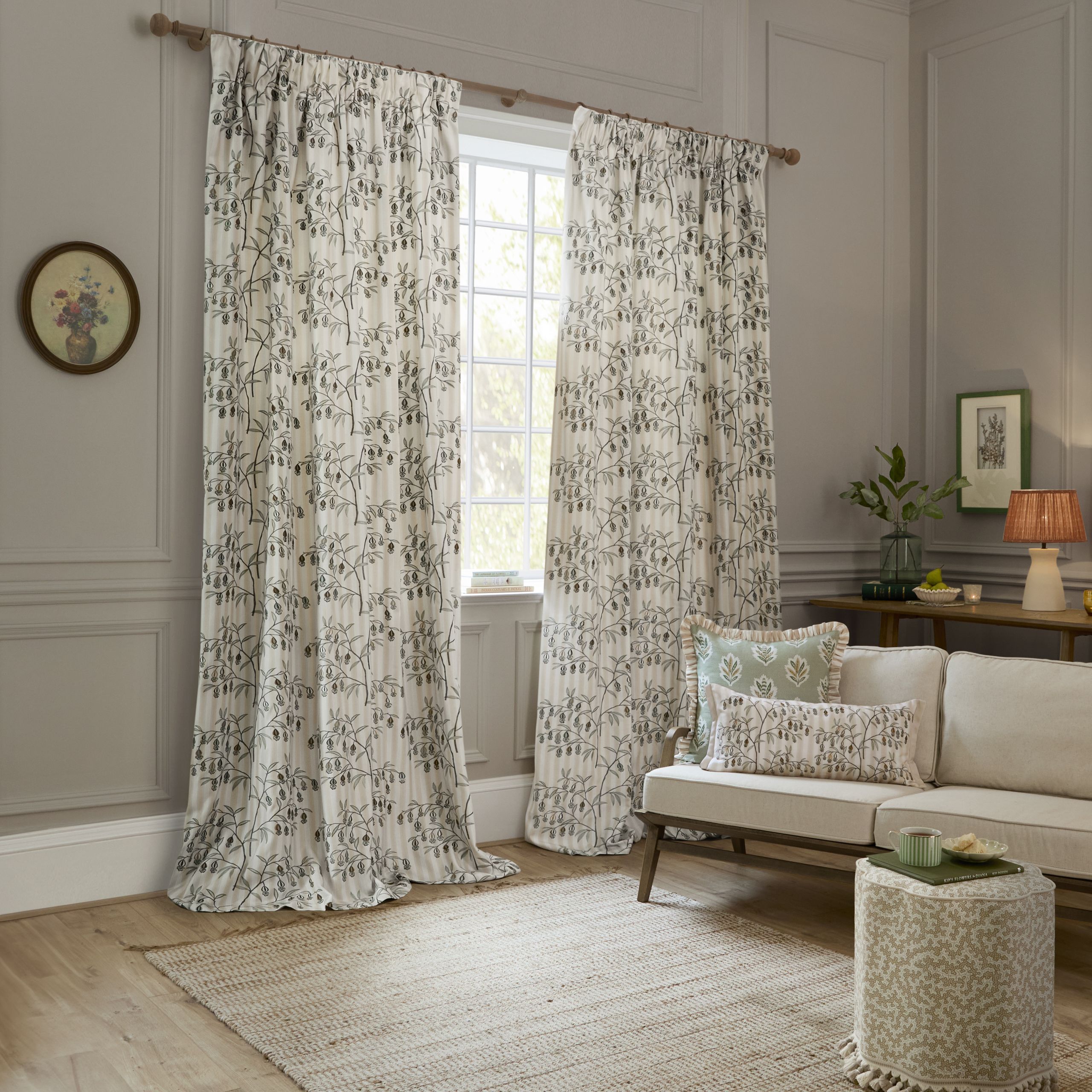 Sanderson Chinese Lanterns Embroidered Room Darkening Pencil Pleat Curtains