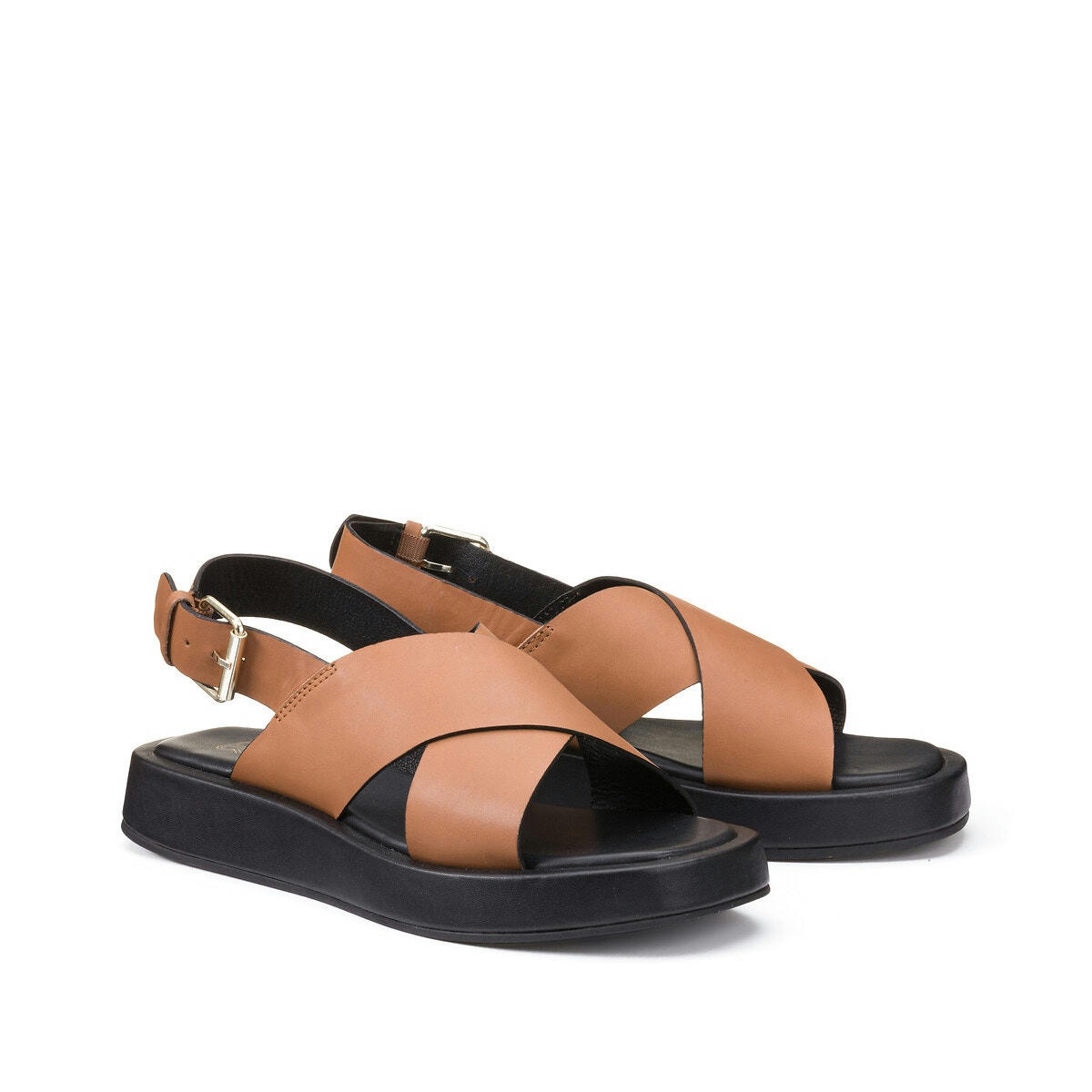Sandales cuir, semelle compensée