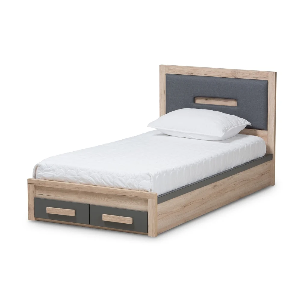 Contemporary Grey and Brown Twin Size Storage Bed by Baxton Studio