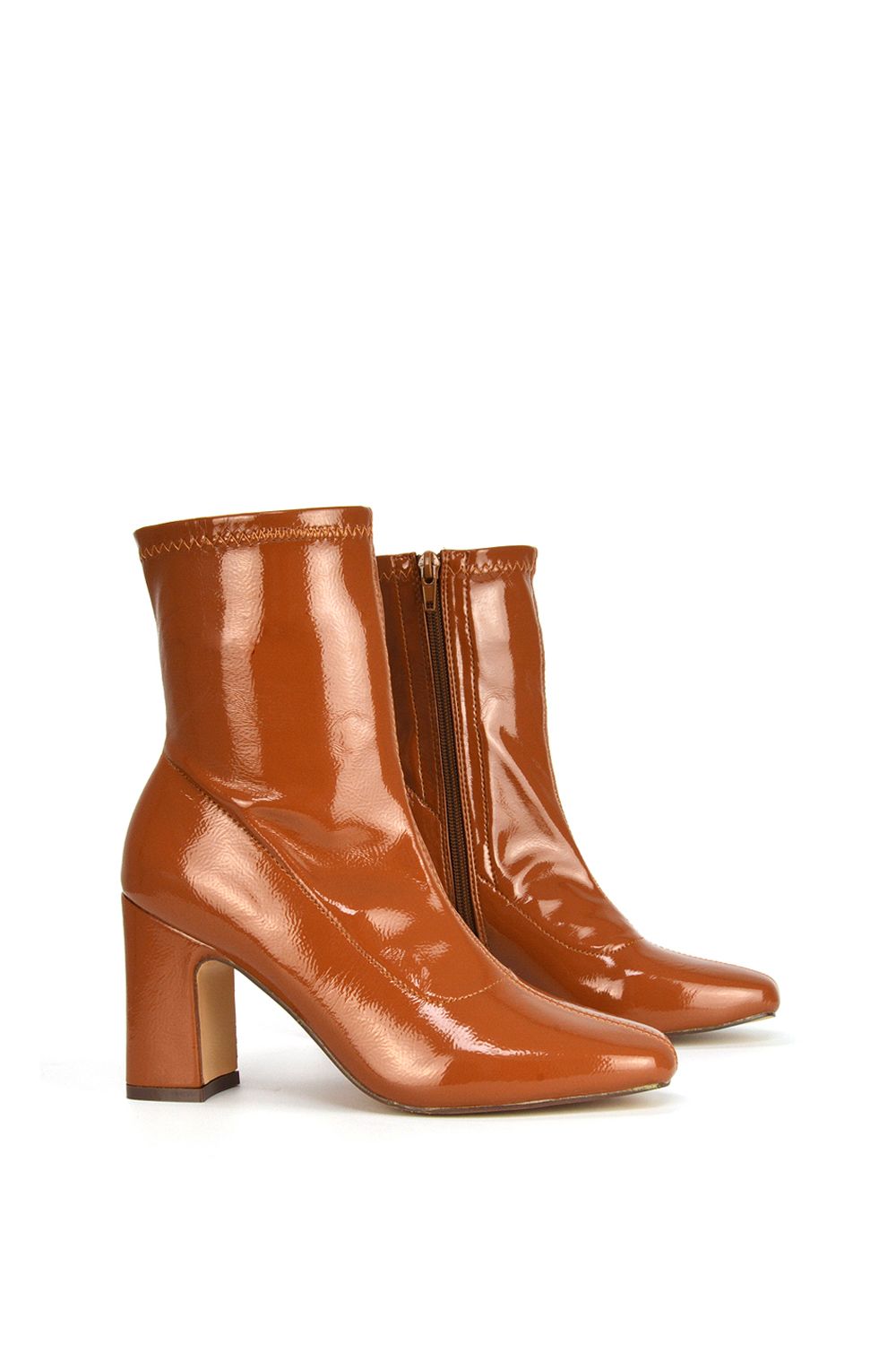 XY London Alex' Stretch Zip Up Ankle Boots with Block Heel