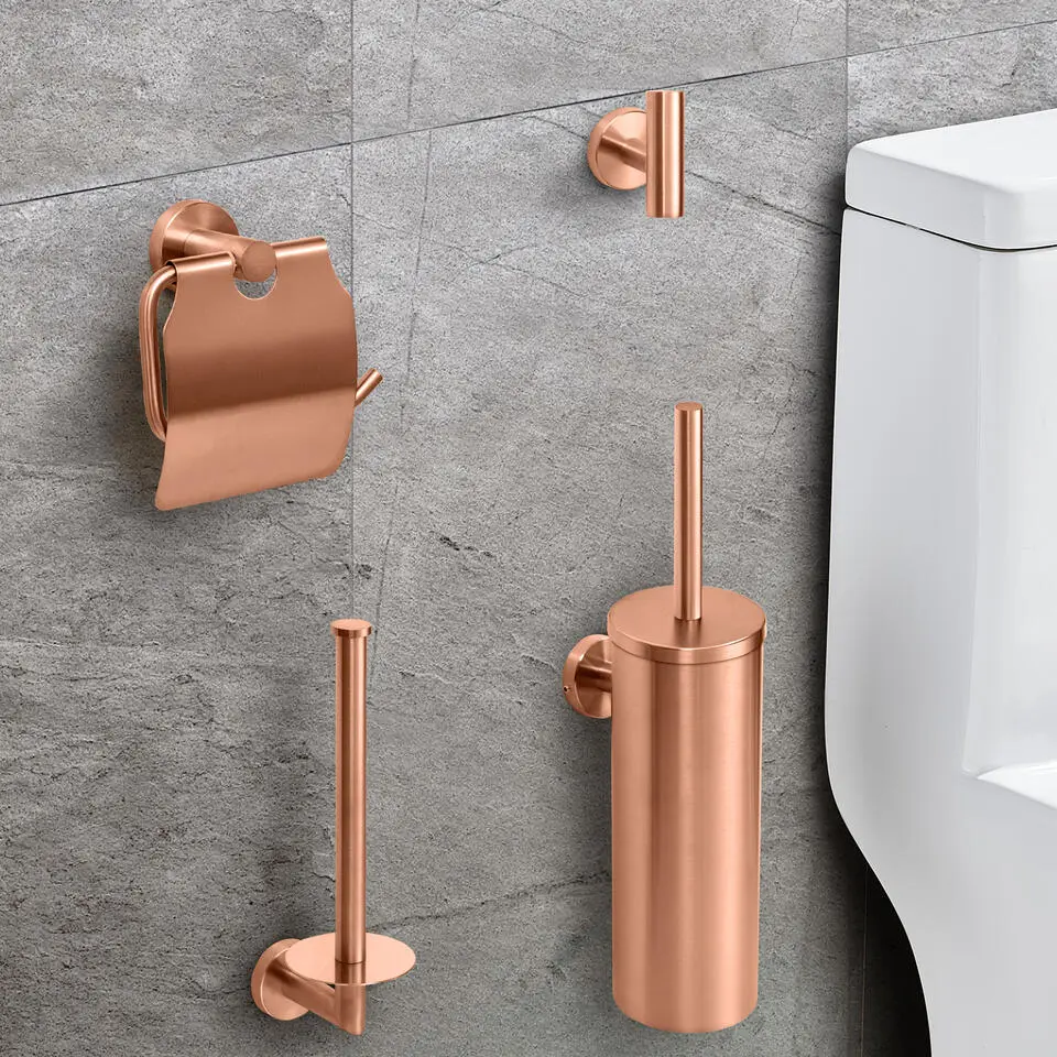 VDN Stainless Toiletaccessoireset ros&eacute; goud 4-delig