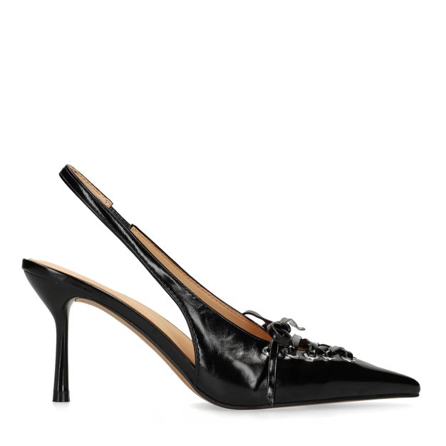 Zwarte slingbacks met veters