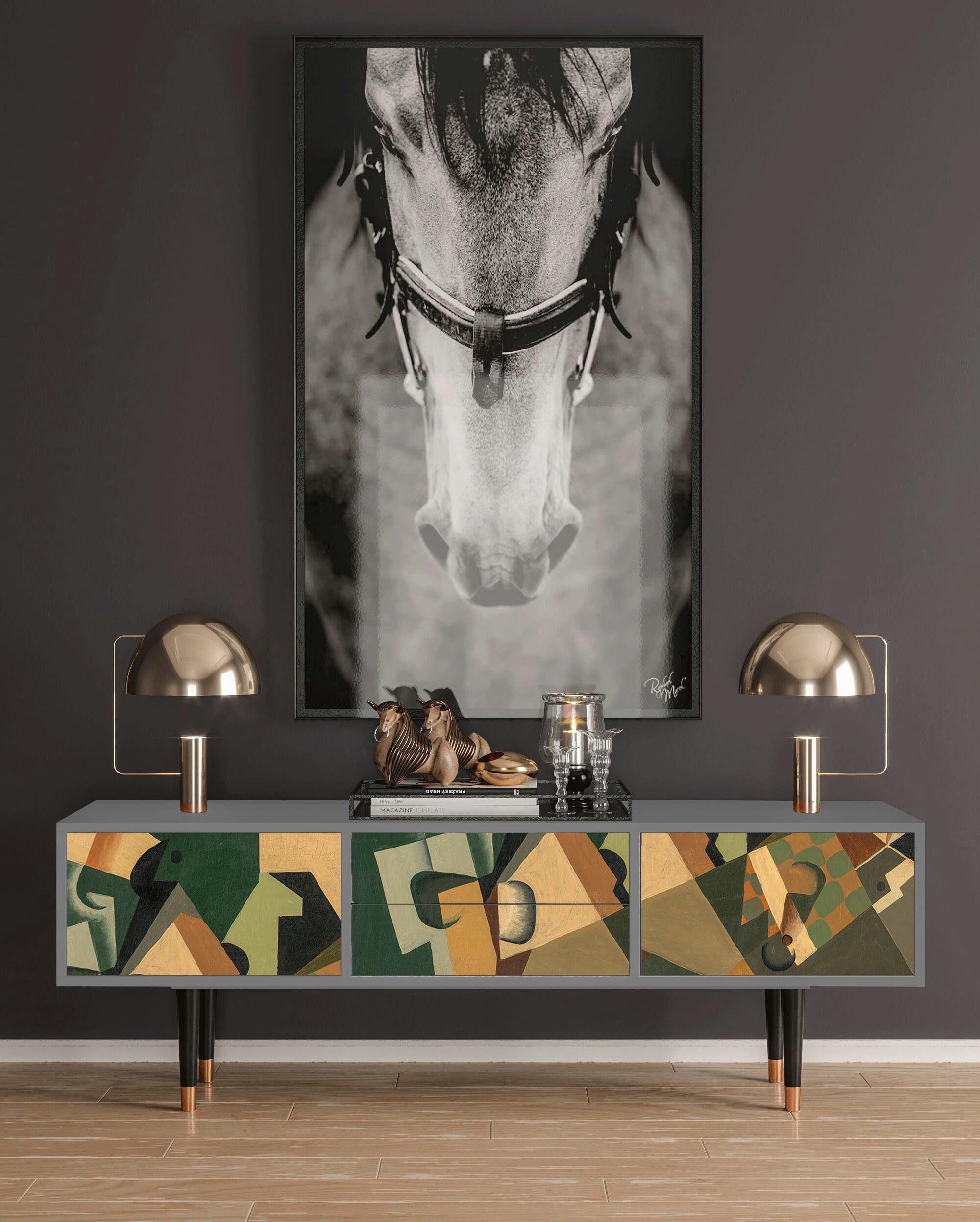 GLASS AND CHECKERBOARD BY JUAN GRIS - Meuble TV  multicolore 2 tiroirs et 2 portes L 170 cm