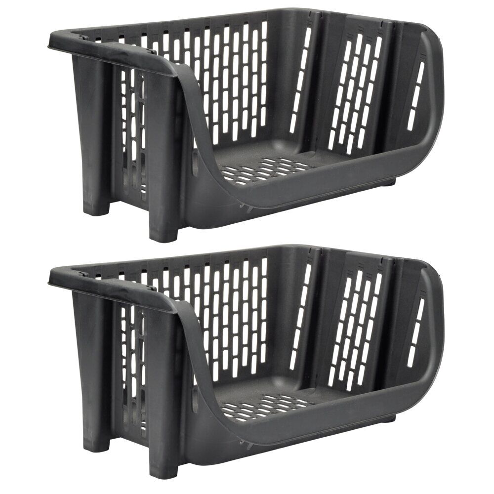 étagère empilable x2 plastique 49,5x36xH29cm (2 modèles noir ou blanc)
