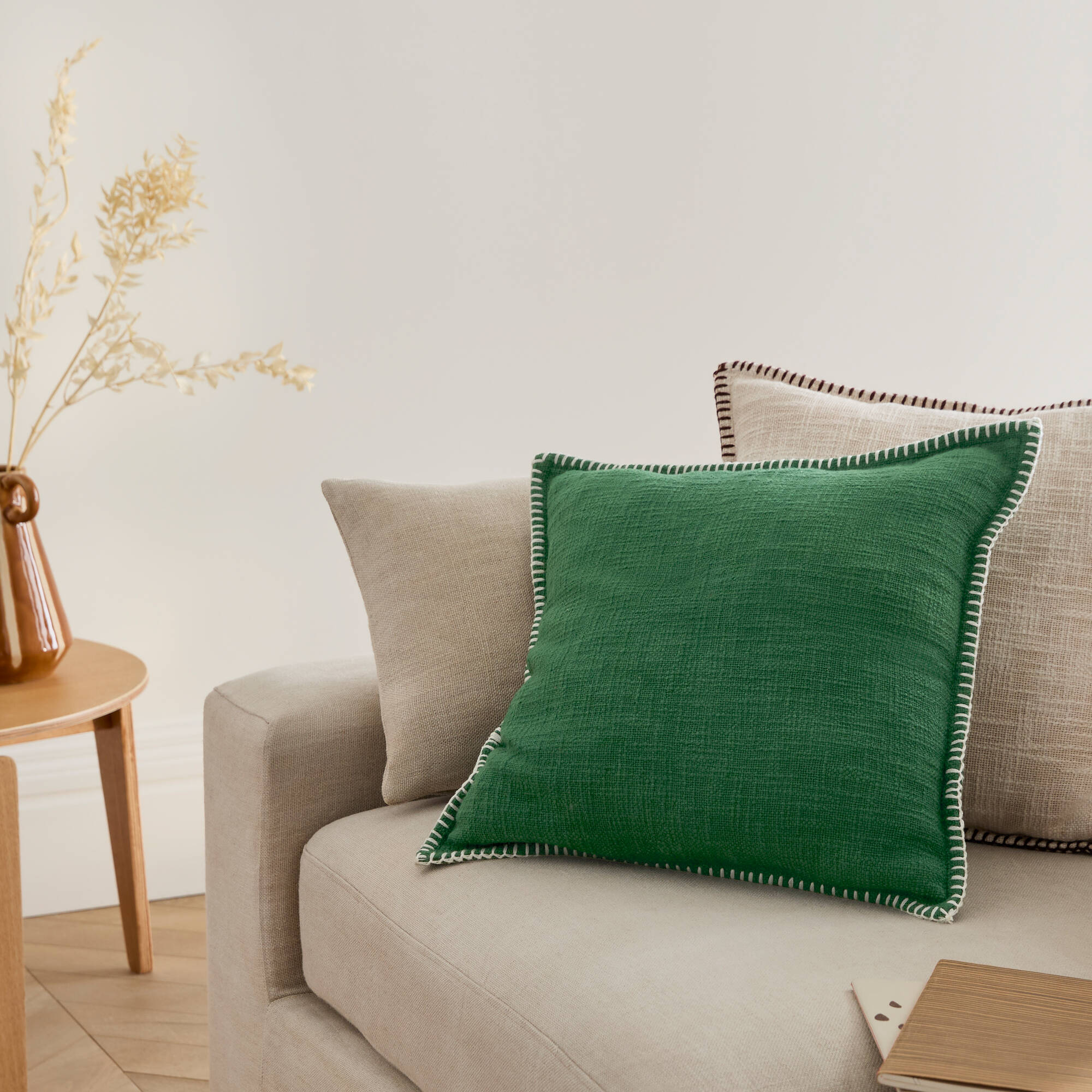 Coussin uni coton texturé