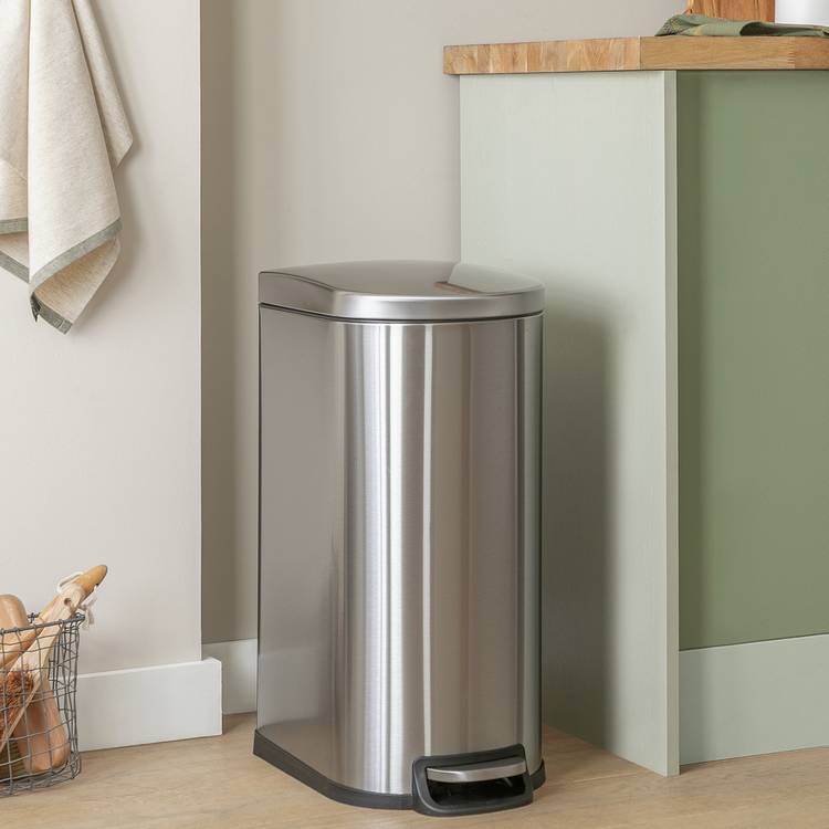 Habitat 40 Litre Brushed Finish Slim Pedal Bin -Black/Silver