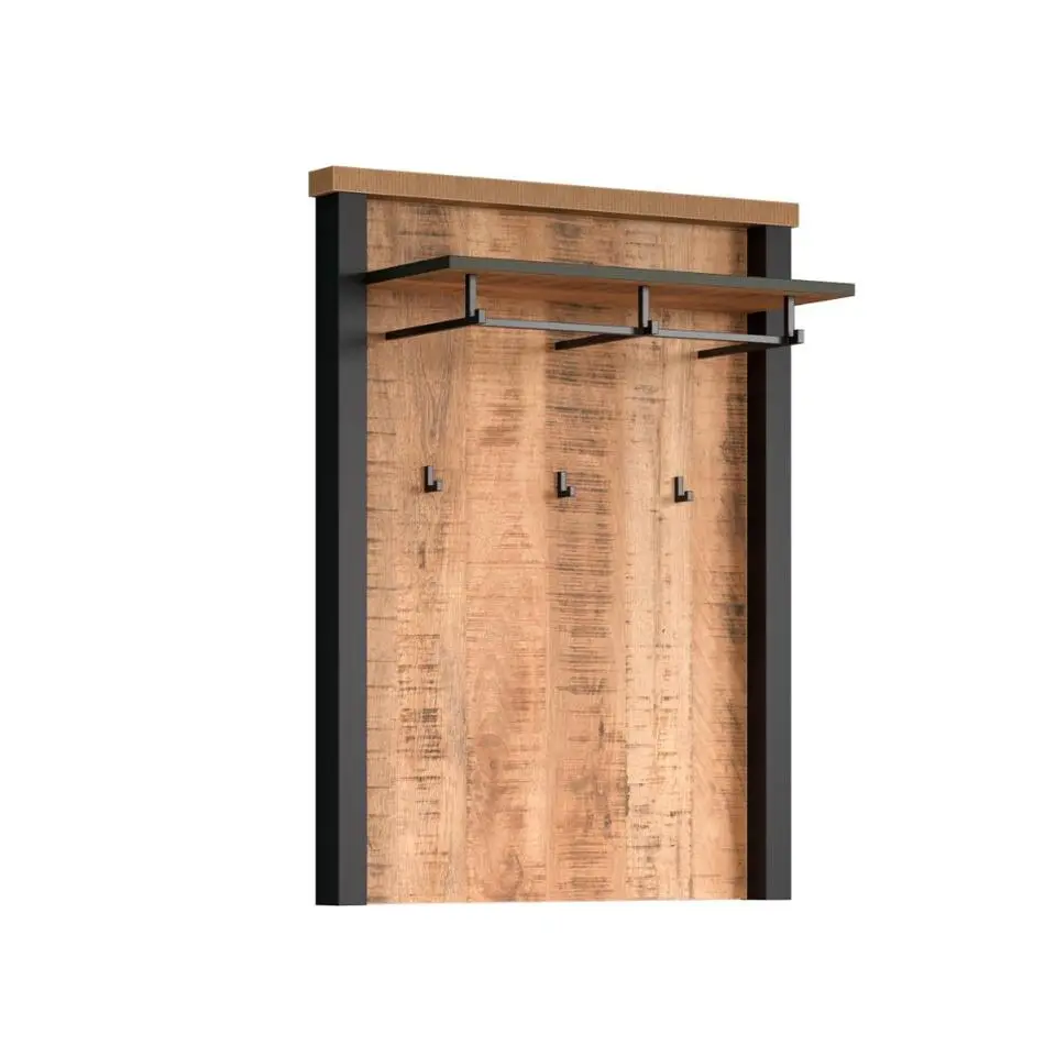 Hioshop Enna kapstok 1 plank- 1 kleerhanger- 3 haken mango decor