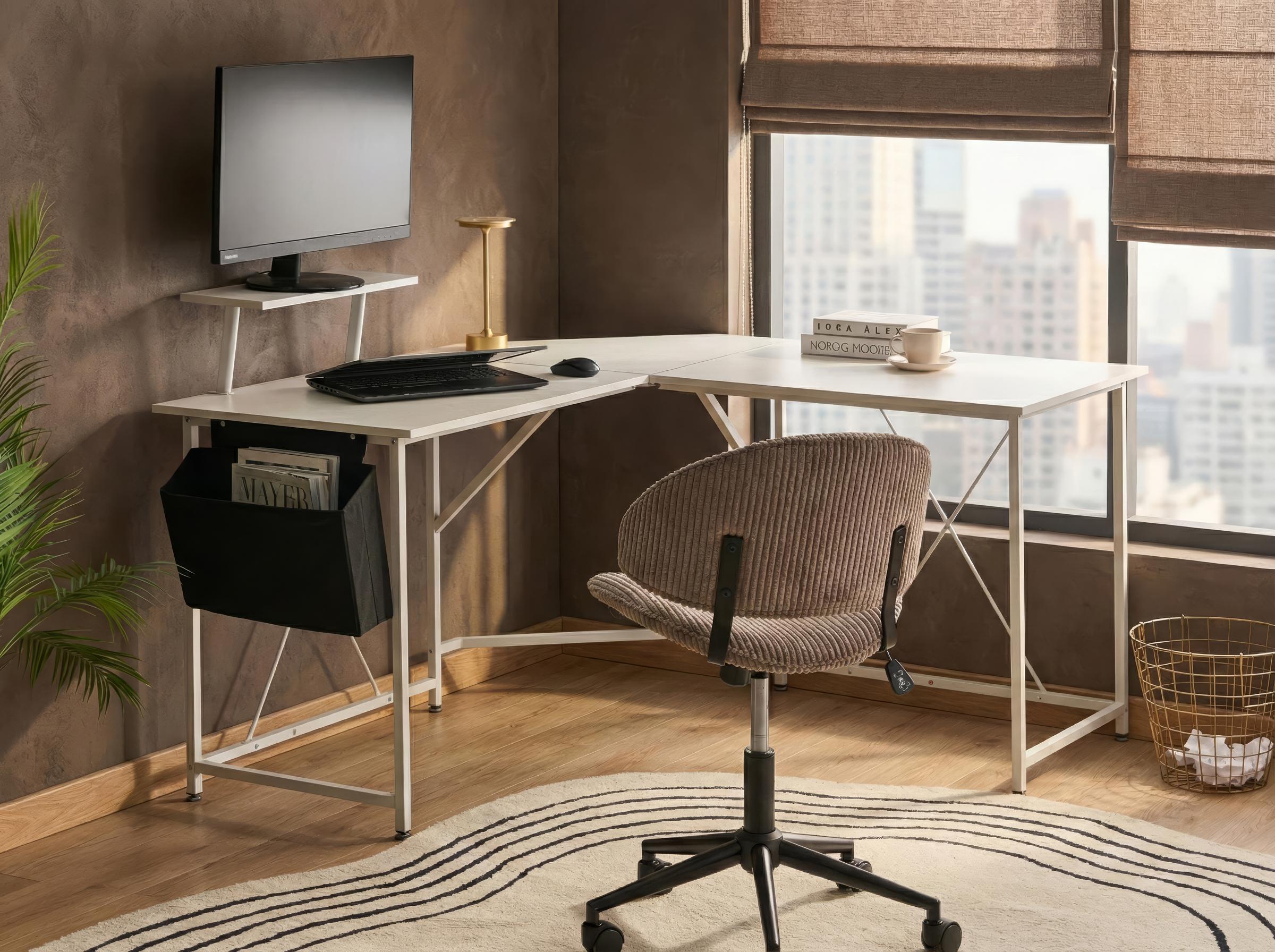 Corner Desk TACONY White 180 cm 140 cm with Storage