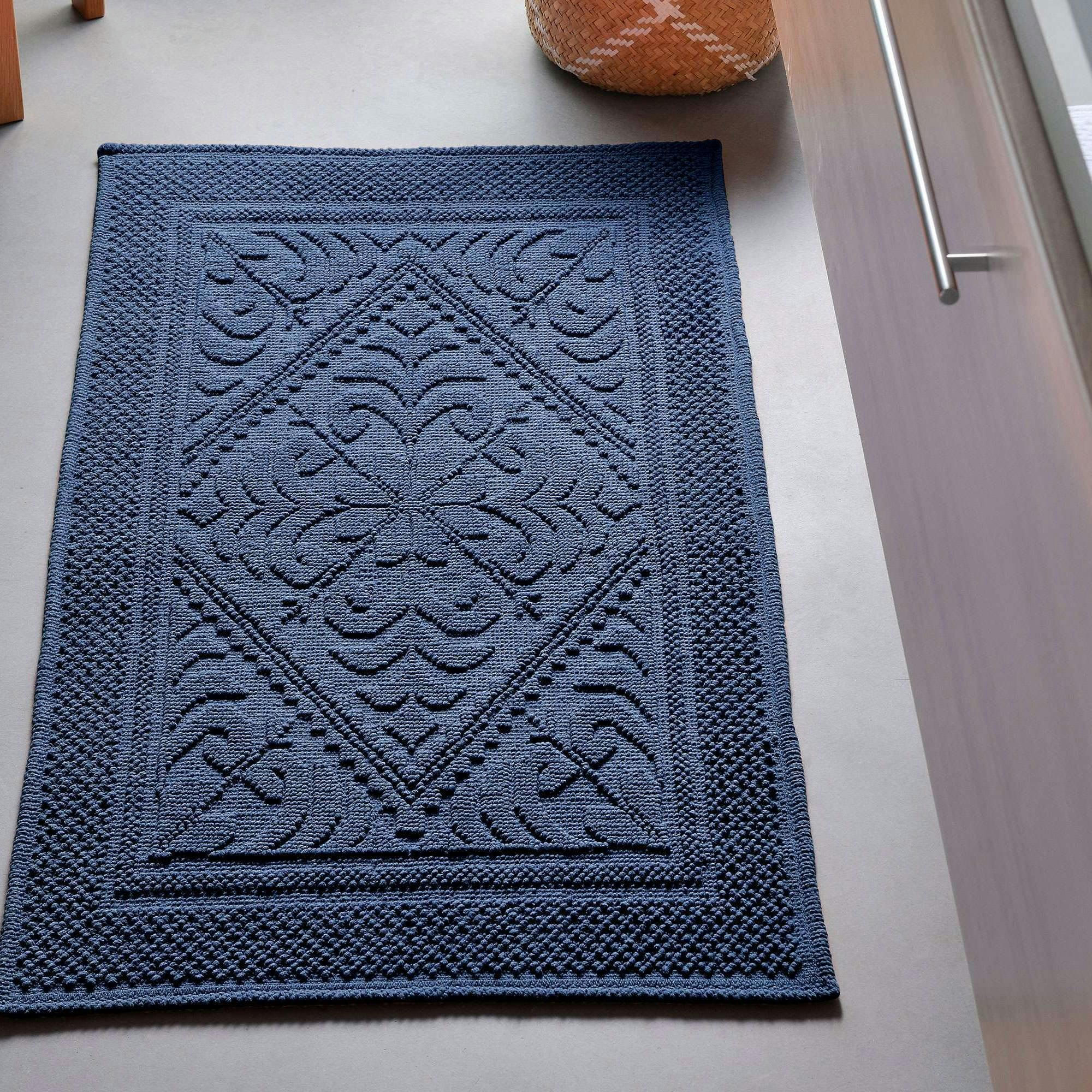 HELIOS - Tapis de bain 60x120 bleu marine en coton