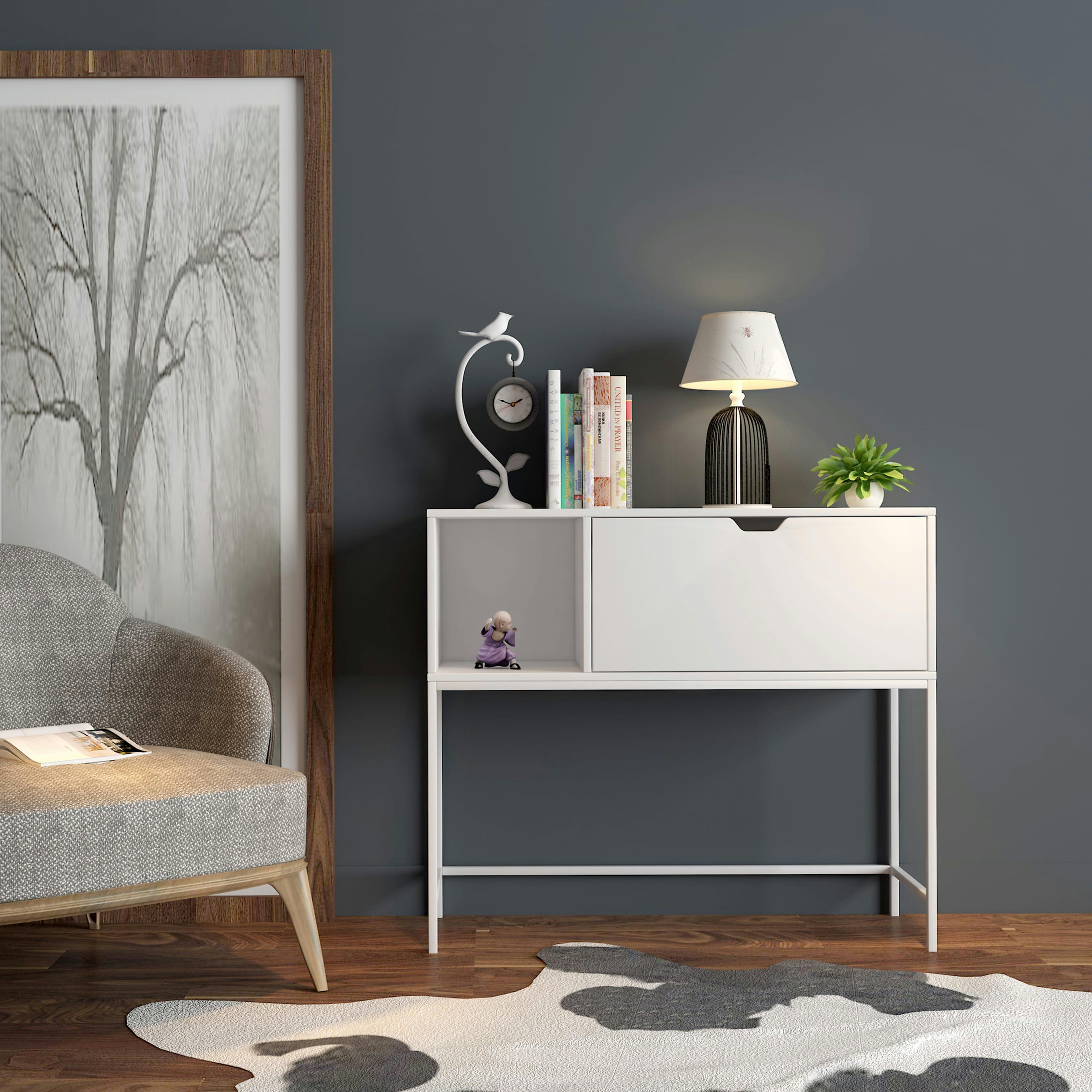 - Table console en panneau de particule blanc