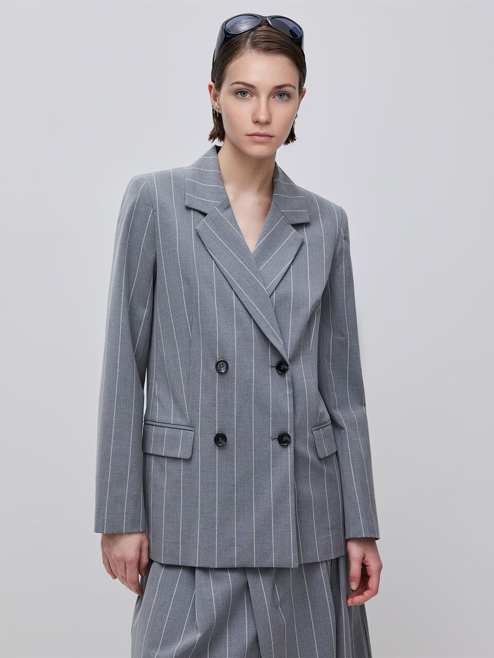 Double-breasted pinstriped jacket